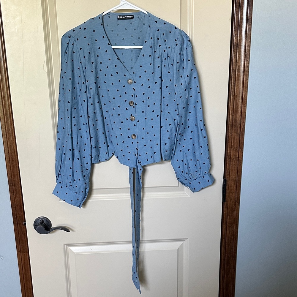 SHEIN Blue Top with Heart Pattern